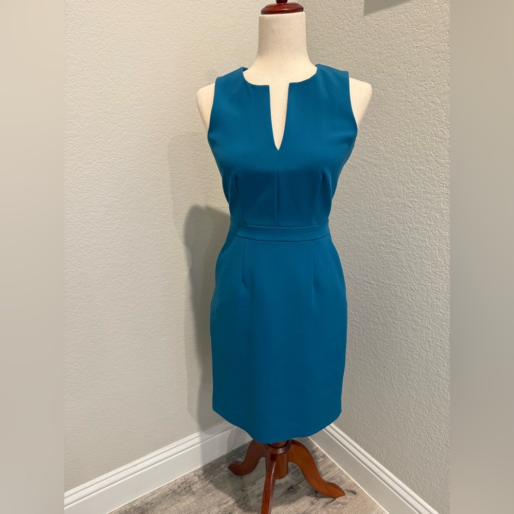 J. Crew Blue Sheath Midi Dress Plunge Neckline